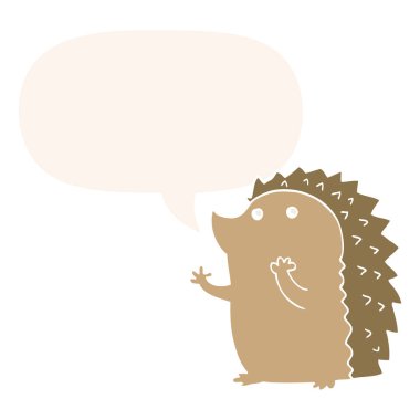 retro tarzında karikatür kirpi ve konuşma balonu