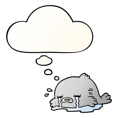 çizgi film ağlayan balık ve pürüzsüz degrade tarzında kabarcık düşünce