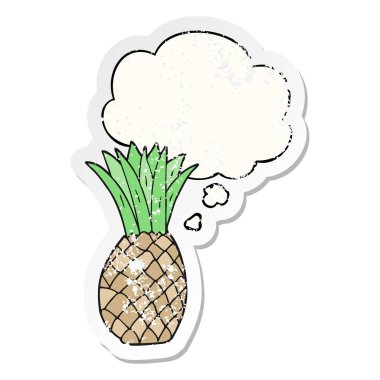 karikatür ananas ve sıkıntılı yıpranmış sticke olarak kabarcık düşünce