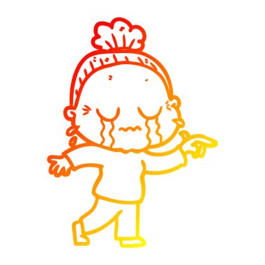 sıcak degrade çizgi çizim karikatür ağlayan yaşlı bayan