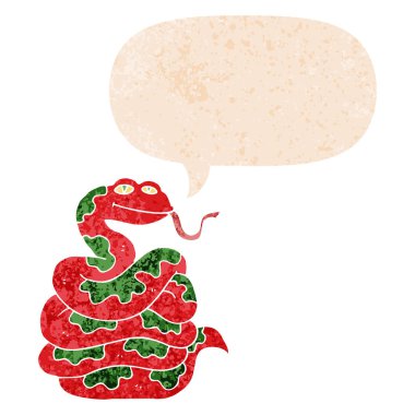 retro dokulu tarzda karikatür yılan ve konuşma balonu