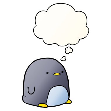 sevimli karikatür penguen ve pürüzsüz degrade tarzında kabarcık düşünce