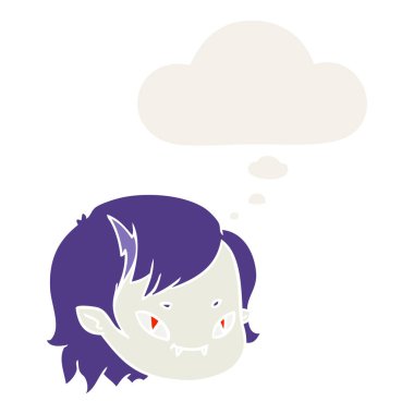 retro tarzında karikatür vampir kız yüz ve düşünce balonu