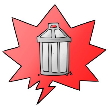 karikatür eski metal çöp kutusu ve pürüzsüz gradie konuşma balonu