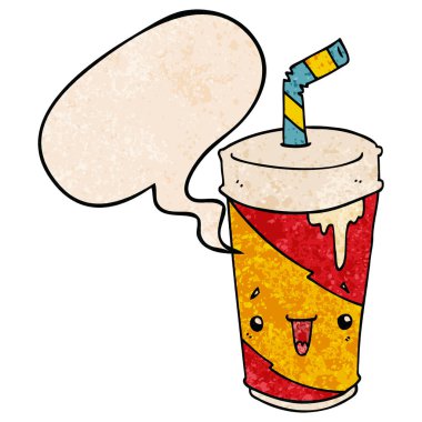 retro doku tarzında karikatür soda fincan ve konuşma balonu