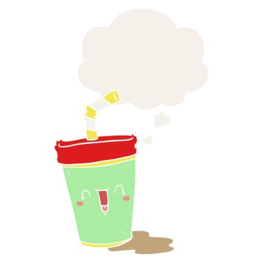 retro tarzında sevimli karikatür soda ve düşünce balonu