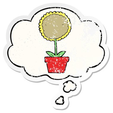 sevimli karikatür çiçek ve sıkıntılı yıpranmış stic olarak kabarcık düşünce