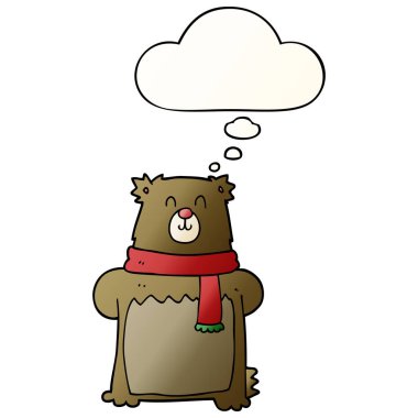 çizgi film ayısı ve pürüzsüz degrade tarzında düşünce balonu