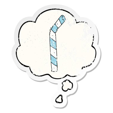 karikatür saman ve sıkıntılı yıpranmış etiket olarak kabarcık düşünce