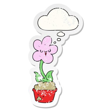 sevimli karikatür çiçek ve sıkıntılı yıpranmış stic olarak kabarcık düşünce