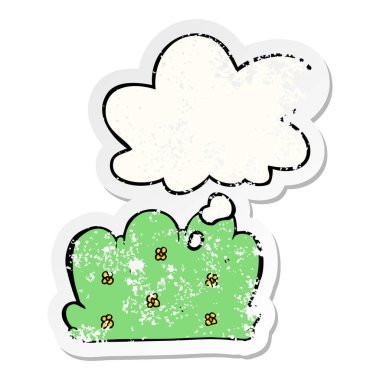 bir sıkıntılı yıpranmış etiket olarak karikatür çit ve düşünce balonu