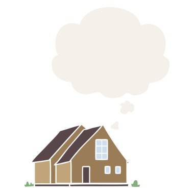 karikatür evi ve retro tarzında düşünce balonu