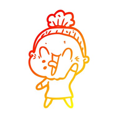 sıcak degrade çizgi çizim karikatür mutlu yaşlı kadın