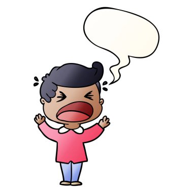 düzgün degrade tarzında karikatür bağıran adam ve konuşma balonu