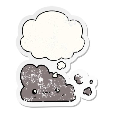 sevimli karikatür bulut ve sıkıntılı yıpranmış sopa olarak kabarcık düşünce