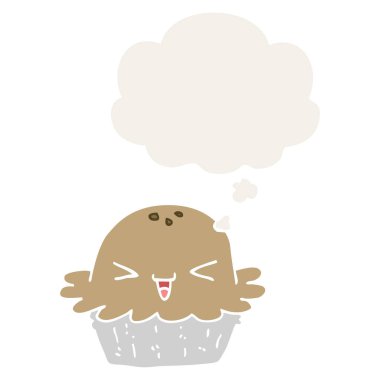 sevimli karikatür pasta ve retro tarzında kabarcık düşünce