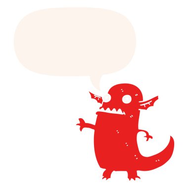 retro tarzında karikatür halloween canavar ve konuşma balonu