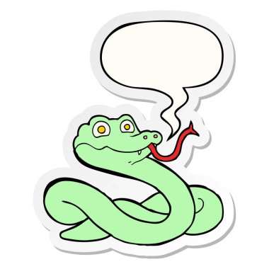 karikatür yılan ve konuşma kabarcık etiket