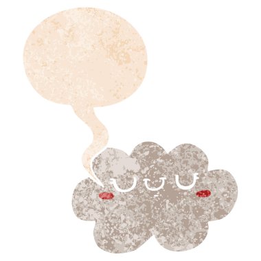 retro dokulu tarzda sevimli karikatür bulut ve konuşma balonu