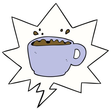 karikatür kahve fincanı ve konuşma balonu