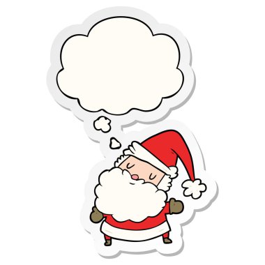 karikatür noel baba ve basılı bir etiket olarak kabarcık düşünce