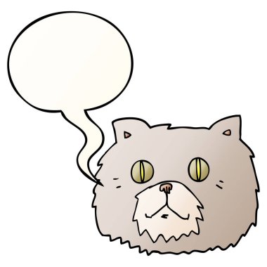 düzgün degrade tarzında karikatür kedi yüz ve konuşma balonu