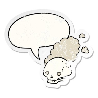 karikatür tozlu eski kafatası ve konuşma balonu sıkıntılı etiket