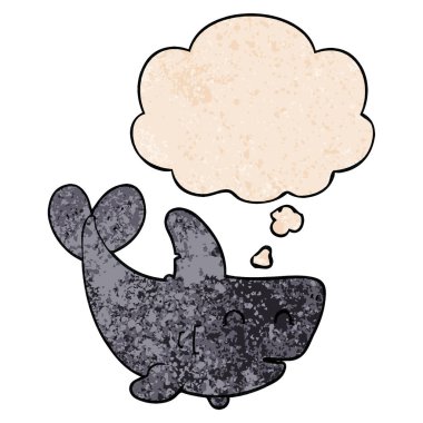 karikatür köpekbalığı ve grunge doku desen tarzında düşünce balonu