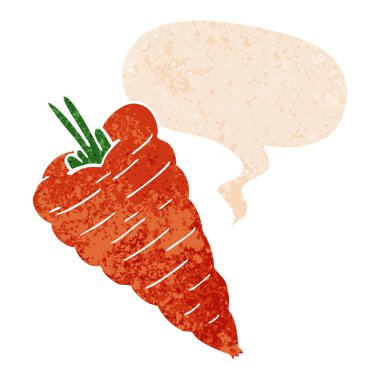 retro dokulu tarzda karikatür havuç ve konuşma balonu