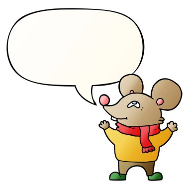 düzgün degrade eşarp ve konuşma balonu giyen karikatür fare