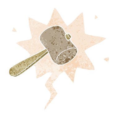 retro dokulu tarzda karikatür tokmak ve konuşma balonu