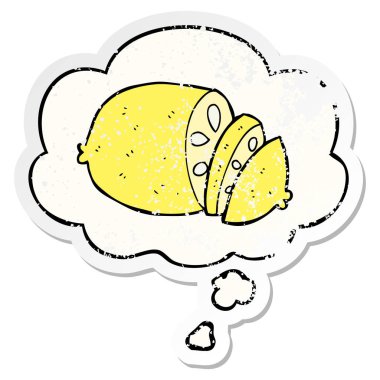 karikatür dilimlenmiş limon ve sıkıntılı yıpranmış sti olarak kabarcık düşünce