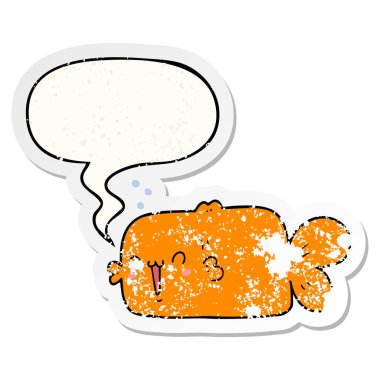 karikatür balık ve konuşma balonu sıkıntılı etiket