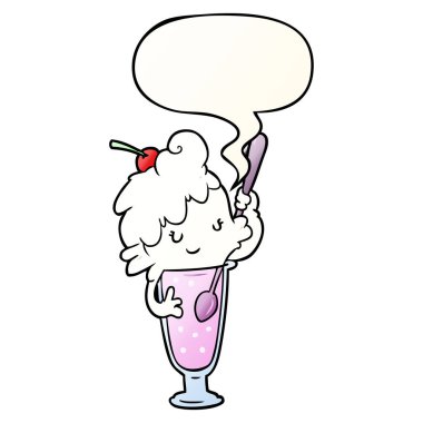düzgün degrade karikatür dondurma soda kız ve konuşma balonu