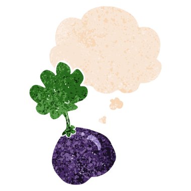 retro dokulu tarzda karikatür sebze ve düşünce balonu