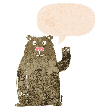 retro dokulu tarzda karikatür ayı ve konuşma balonu