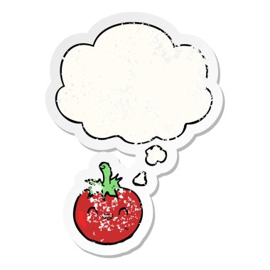sevimli karikatür domates ve sıkıntılı yıpranmış stic olarak kabarcık düşünce