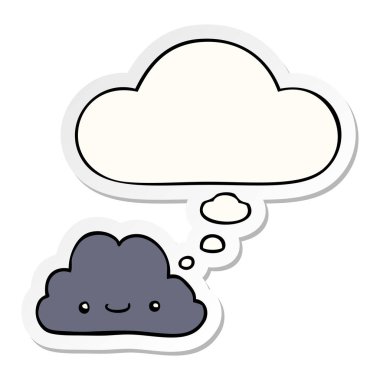 sevimli karikatür bulut ve basılı bir etiket olarak kabarcık düşünce