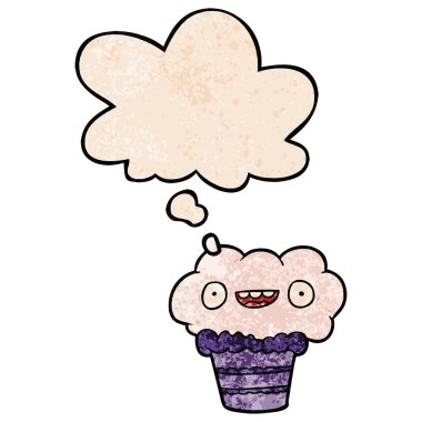 karikatür cupcake ve grunge doku desen sty düşünce balonu