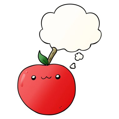 karikatür sevimli elma ve pürüzsüz degrade tarzında kabarcık düşünce