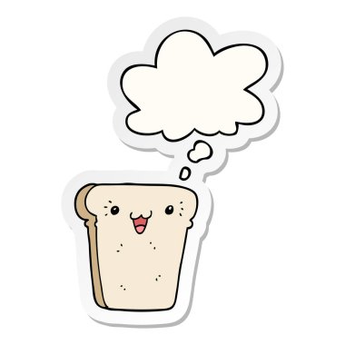 basılı bir etiket olarak ekmek karikatür dilim ve düşünce balonu