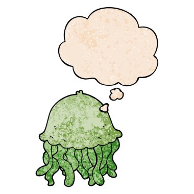 karikatür denizanası ve grunge doku desen s düşünce balonu