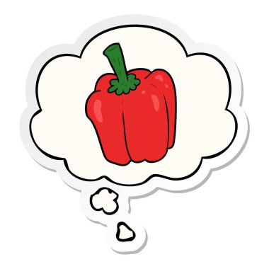 karikatür biber ve baskılı bir etiket olarak kabarcık düşünce