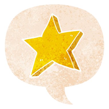 retro dokulu tarzda karikatür yıldızı ve konuşma balonu