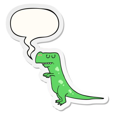 karikatür dinozor ve konuşma kabarcık etiket