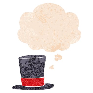 retro dokulu tarzı karikatür üst şapka ve düşünce balonu