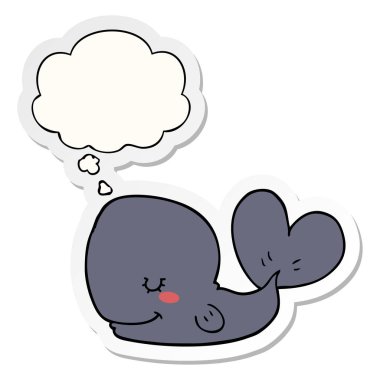 karikatür balina ve baskılı bir etiket olarak düşünce kabarcık