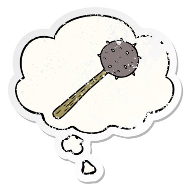 karikatür topuz ve sıkıntılı yıpranmış etiket olarak kabarcık düşünce