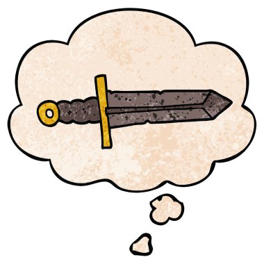 grunge doku desen tarzı karikatür kılıç ve düşünce balonu