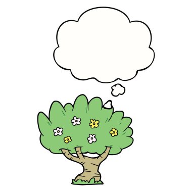 karikatür ağacı ve düşünce balonu